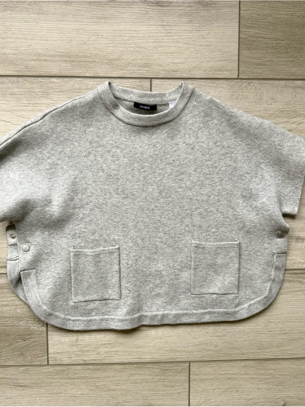 OKAIDI Girl’s Heather Gray Short-Sleeve Knit Poncho Sweater Size 6 yrs